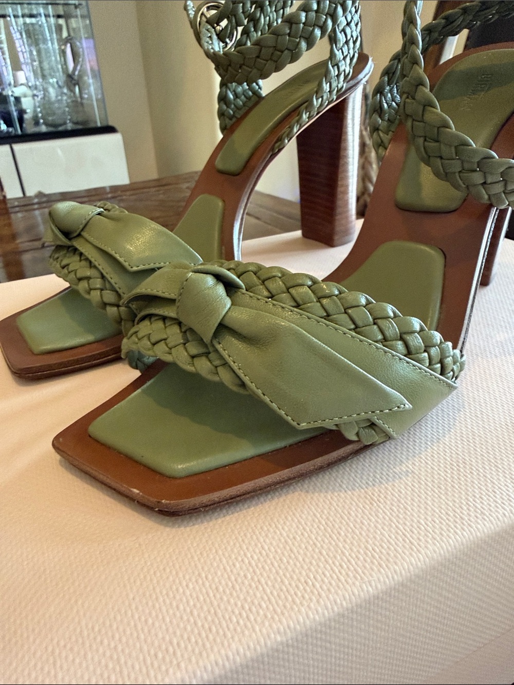 Alexandre Birman Olive Green Leather Block Heel Sandals - Picture 7 of 12